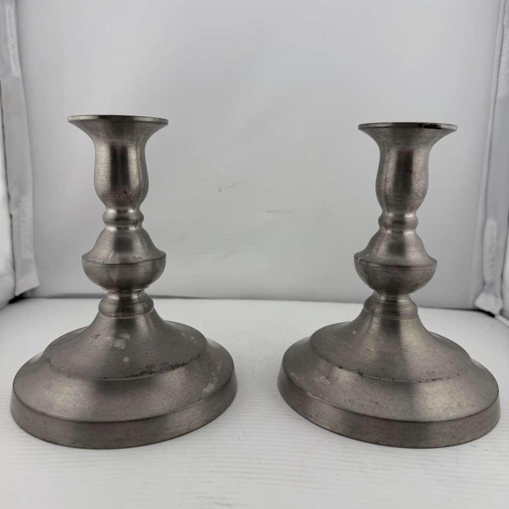 Abbey Cast Pewter Candlestick‎ Holders Set of 2 London England Classic Heavy